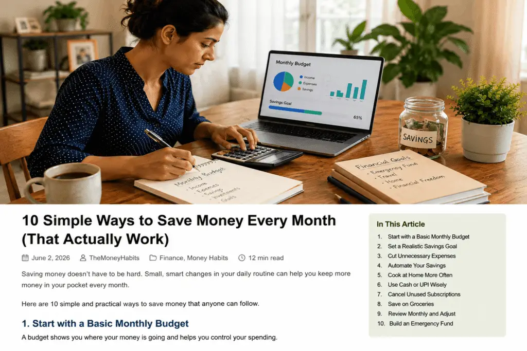 Person reviewing monthly expenses and savings