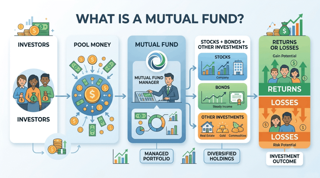 What Is a Mutual Fund? An infographic showing how mutual funds work