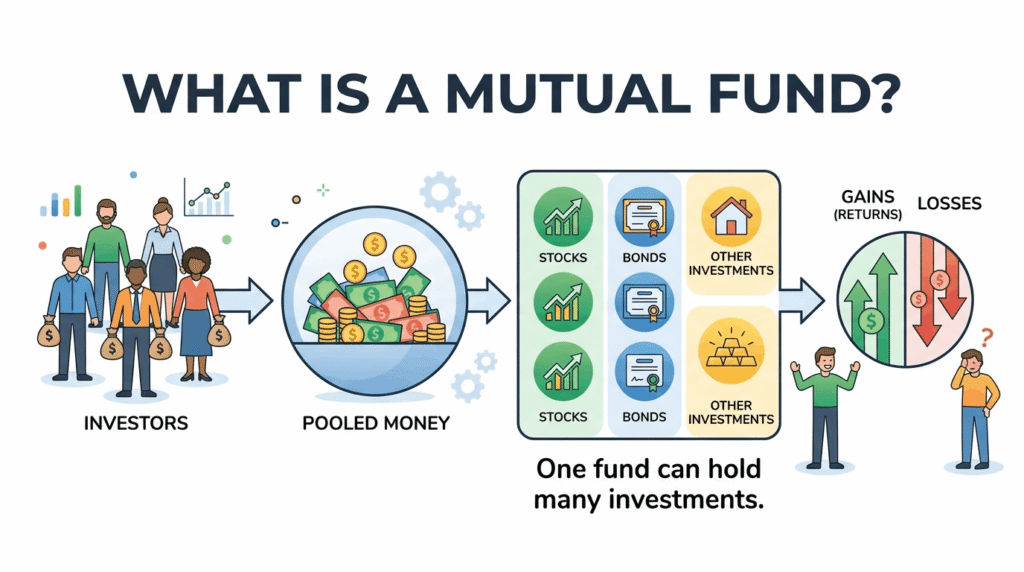What Is a Mutual Fund infographic showing how mutual funds work